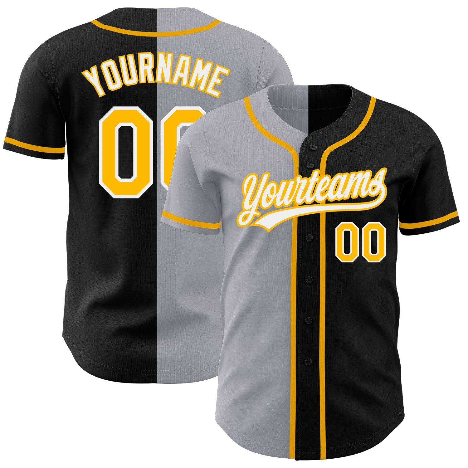 Personalized Black and Gray Split Fashion Baseball Jersey for Men and Women Personalized Black Gold-Gray Split Fashion Baseball