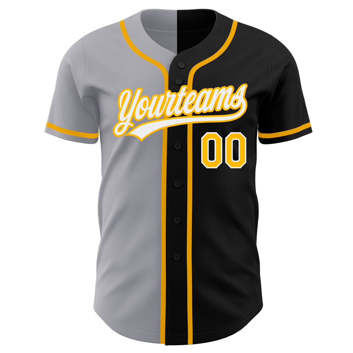 Personalized Black Gold-Gray Split Fashion Baseball Jersey 2 Personalized Black and Gray Split Fashion Baseball Jersey for Men and Women Personalized Black Gold-Gray Split Fashion Baseball - Image 2