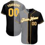 Personalized Black Gold Gray Fashion Baseball Jersey for Men and Women Personalized Black Gold-Gray Split Fashion Baseball
