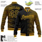 Personalized Black Gold 3D Halftone Bomber Varsity Letterman Jacket Personalized Black Gold Halftone 3D Bomber Full-Snap