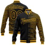 Personalized Black Gold 3D Halftone Bomber Varsity Letterman Jacket Personalized Black Gold Halftone 3D Bomber Full-Snap
