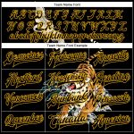 Custom Black Gold Heron Tiger 3D Bomber Varsity Letterman Jacket Full-Snap Personalized Black Gold Heron And Tiger 3D Bomber
