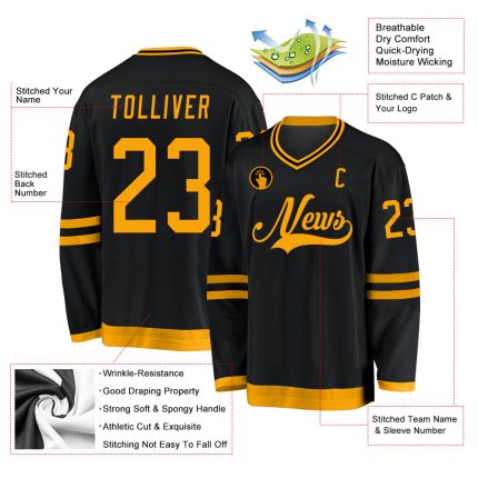 Custom Black and Gold Hockey Jersey - Personalized Team Apparel Personalized Black Gold Hockey Jersey