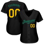 Custom Authentic Baseball Jersey in Black and Gold with Kelly Green - Personalized Name and Number Personalized Black Gold-Kelly