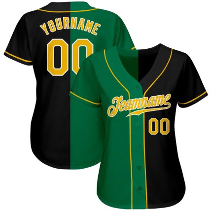 Customizable Black Gold-Kelly Green Authentic Baseball Jersey with Name & Number - Split Fashion Team Gear Personalized Black