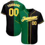 Customizable Black Gold-Kelly Green Authentic Baseball Jersey with Name & Number - Split Fashion Team Gear Personalized Black