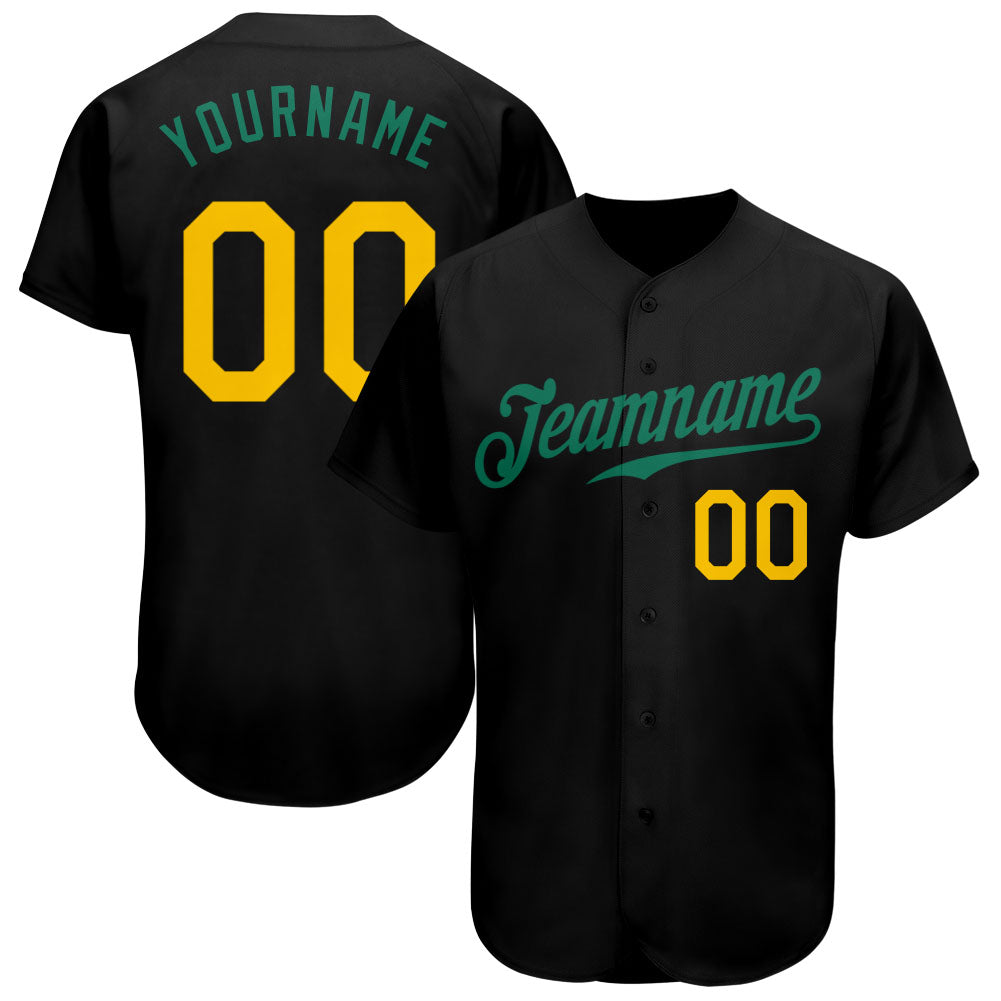 Personalized Black and Gold Baseball Jersey in Kelly Green, Custom Sports Apparel for Fans Personalized Black Gold-Kelly