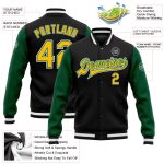 Personalized Two Tone Bomber Jacket Black Gold Kelly Green Varsity Letterman Full-Snap Personalized Black Gold-Kelly Green