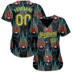 Personalized 3D Bowling Ball Hotrod Flame Black Gold-Lakes Blue Baseball Jersey Personalized Black Gold-Lakes Blue 3D Bowling