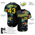 Personalized 3D Black Gold-Lakes Blue Bowling Ball Hotrod Flame Jersey Baseball Personalized Black Gold-Lakes Blue 3D Bowling