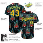 Personalized Black Gold-Lakes Blue 3D Pattern Bowling Ball with Hotrod Flame Baseball Jersey Authentic Design Personalized