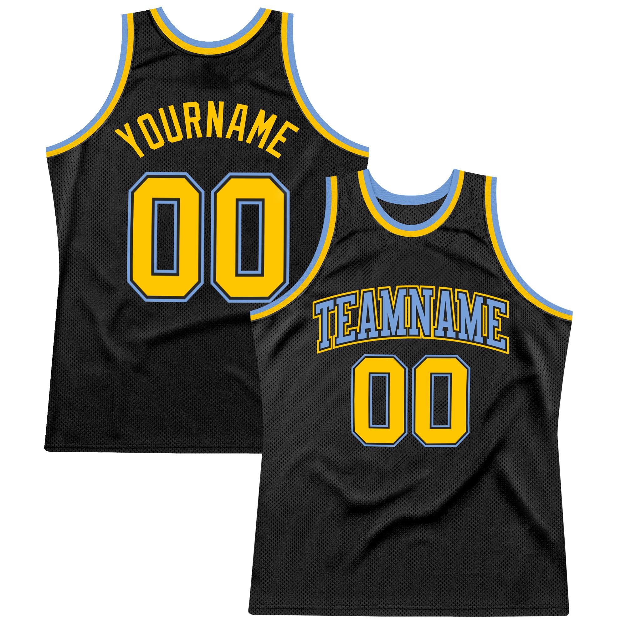 Custom Name and Number Black and Gold Light Blue Basketball Jersey - Personalized Authentic Throwback Style Personalized