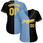 Personalized Black and Light Blue Fashion Baseball Jersey - Custom Split Design Personalized Black Gold-Light Blue Split