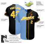 Personalized Black and Light Blue Fashion Baseball Jersey - Custom Split Design Personalized Black Gold-Light Blue Split