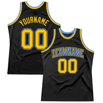 Personalized Black and Light Blue Throwback Basketball Jersey for Adults Personalized Black Gold-Light Blue Throwback Basketball