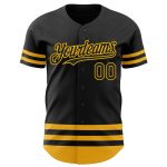 Custom Black and Gold Baseball Jersey, Personalized Sport Shirt for Team and Fans Personalized Black Gold Line Baseball Jersey
