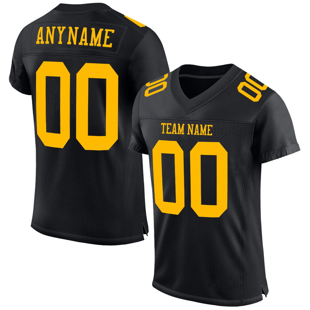 Custom Personalized Football Jersey - Authentic Black Gold Mesh with Team Name & Number Personalized Black Gold Mesh Authentic