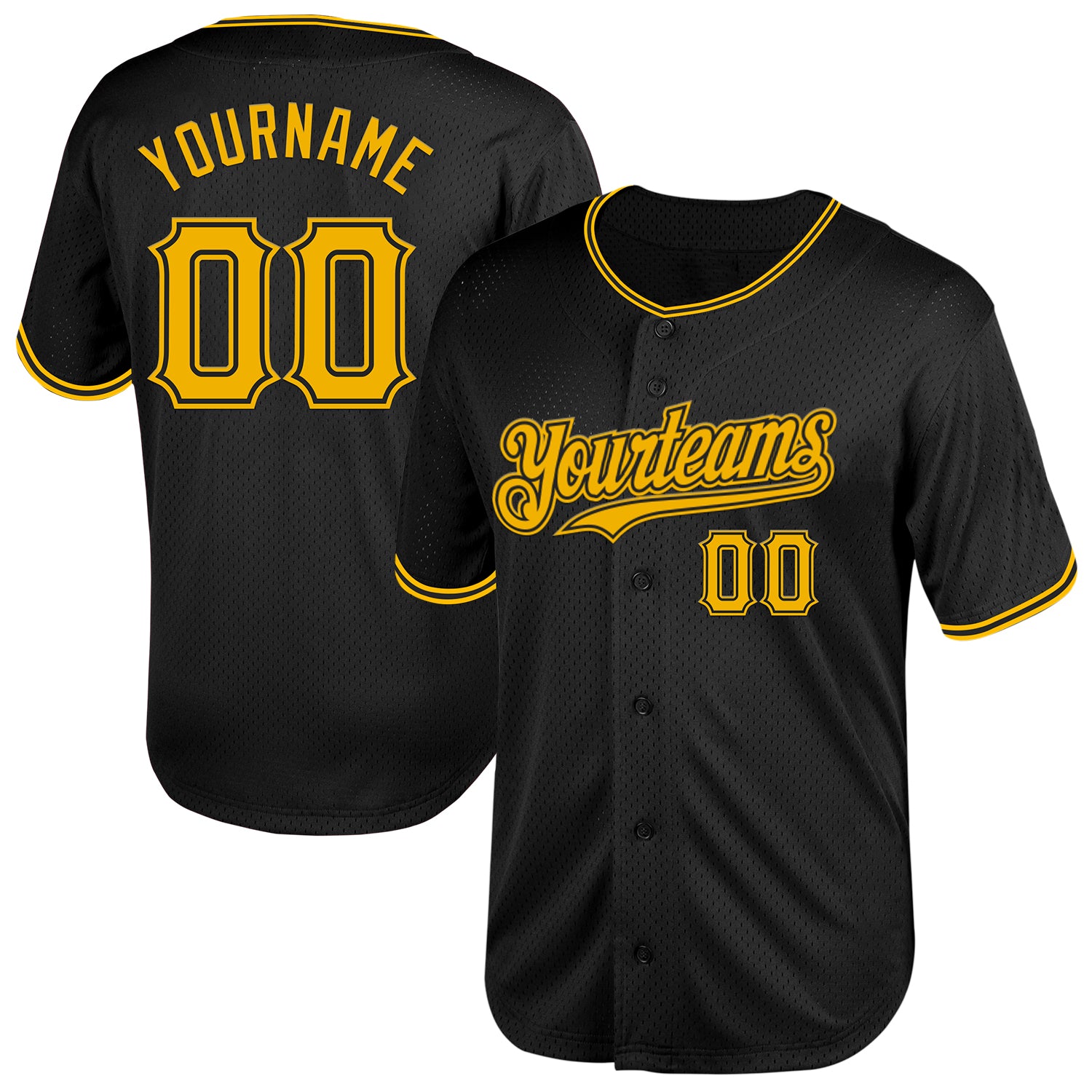 Personalized Black Gold Baseball Jersey Throwback Style for Men and Women Personalized Black Gold Mesh Throwback Baseball