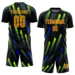 Custom Name and Number Personalized Soccer Jersey - Black Gold-Neon Green Sublimation Team Uniform Personalized Black Gold-Neon