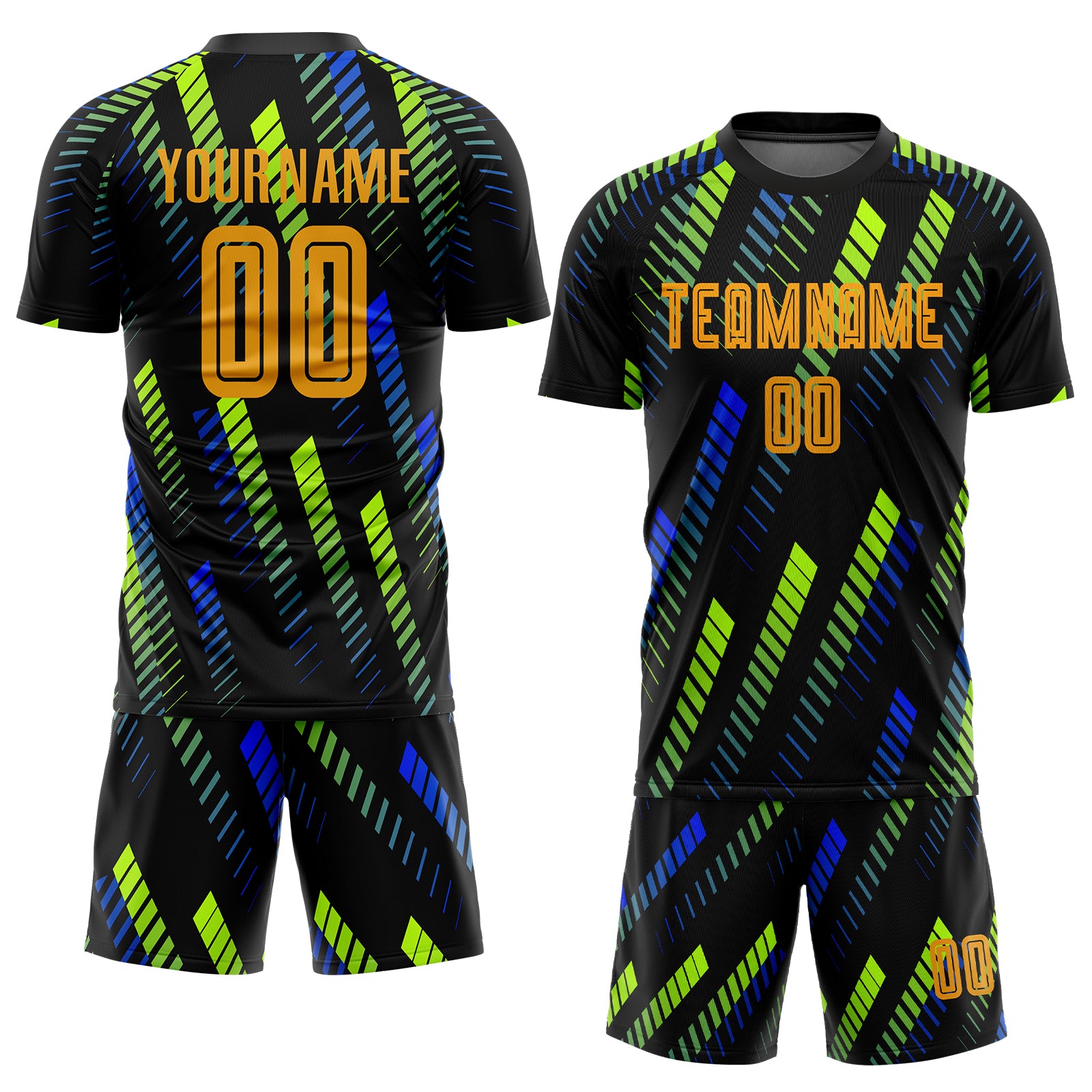 Custom Name and Number Personalized Soccer Jersey - Black Gold-Neon Green Sublimation Team Uniform Personalized Black Gold-Neon