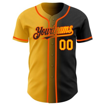Custom Black Gold-Orange Gradient Baseball Jersey with Personalized Name and Number - Authentic Team Apparel Personalized