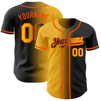 Custom Black Gold-Orange Gradient Baseball Jersey with Personalized Name and Number - Authentic Team Apparel Personalized