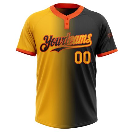 Custom Black Gold Orange Gradient Unisex Softball Jersey - Stylish Two-Button Design Personalized Black Gold-Orange Gradient