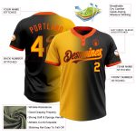 Custom Black Gold Orange Gradient Unisex Softball Jersey - Stylish Two-Button Design Personalized Black Gold-Orange Gradient