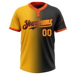 Custom Name Number Personalized Black Gold-Orange Gradient Unisex Softball Jersey Two-Button Fashion Team Apparel Personalized