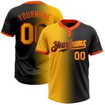 Custom Black Gold Orange Gradient Unisex Softball Jersey - Stylish Two-Button Design Personalized Black Gold-Orange Gradient