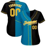 Personalized Black Gold Panther Blue Fashion Baseball Jersey for Men Personalized Black Gold-Panther Blue Split Fashion Baseball