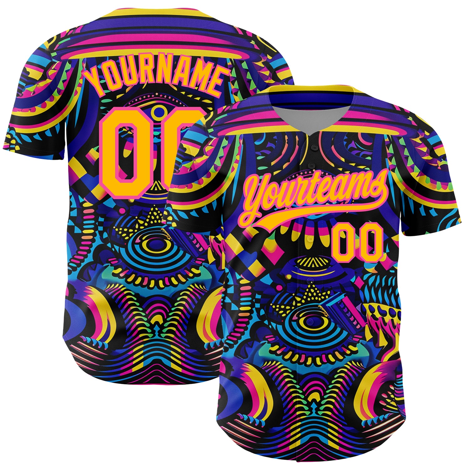 Custom Abstract Baseball Jersey - Personalized Black Gold-Pink 3D Pattern Design with Name and Number Personalized Black