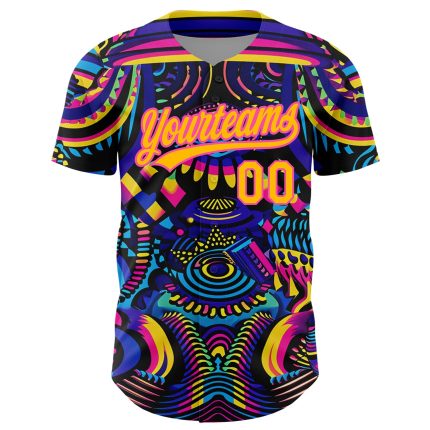 Custom Abstract Baseball Jersey - Personalized Black Gold-Pink 3D Pattern Design with Name and Number Personalized Black