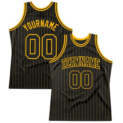 Custom Black Gold Pinstripe Basketball Jersey with Personalized Name and Number - Authentic Team Apparel Personalized Black