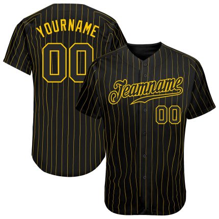 Personalized Black Gold Baseball Jersey with Pinstripe Design, Custom Name and Number Personalized Black Gold Pinstripe Black-Gold
