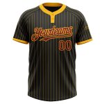 Personalized Unisex Softball Jersey Black Gold Pinstripe Crimson Two-Button Design Personalized Black Gold Pinstripe Crimson