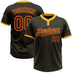 Personalized Unisex Softball Jersey Black Gold Pinstripe Crimson Two-Button Design Personalized Black Gold Pinstripe Crimson