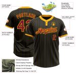 Personalized Unisex Softball Jersey Black Gold Pinstripe Crimson Two-Button Design Personalized Black Gold Pinstripe Crimson