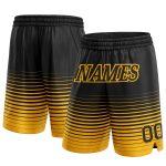 Personalized Black Gold Basketball Shorts with Pinstripe Fade Design Personalized Black Gold Pinstripe Fade Fashion Basketball