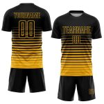 Personalized Soccer Jersey in Black Gold Pinstripe Fade Fashion Sublimation Personalized Black Gold Pinstripe Fade Fashion