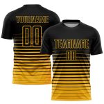 Personalized Soccer Jersey in Black Gold Pinstripe Fade Fashion Sublimation Personalized Black Gold Pinstripe Fade Fashion