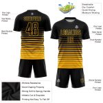 Personalized Soccer Jersey in Black Gold Pinstripe Fade Fashion Sublimation Personalized Black Gold Pinstripe Fade Fashion