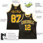 Personalized Black Gold Basketball Jersey with Pinstripe Design - Custom Sports Apparel Personalized Black Gold Pinstripe