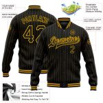Personalized Black and Gold Pinstripe Varsity Jacket Full-Snap Bomber Letterman Jacket Personalized Black Gold Pinstripe