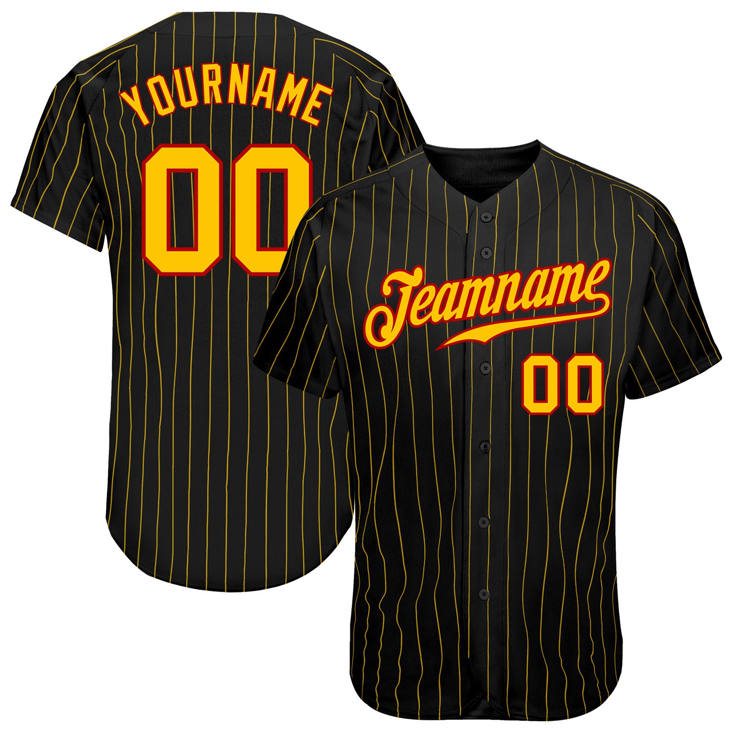 Custom Name Number Personalized Baseball Jersey Black Gold Pinstripe Red Authentic Team Apparel Personalized Black Gold Pinstripe