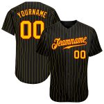 Personalized Black and Gold Pinstripe Baseball Jersey with Red Accents Personalized Black Gold Pinstripe Gold-Red Baseball
