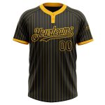 Custom Name Number Unisex Softball Jersey Personalized Black Gold Pinstripe Two-Button Design Personalized Black Gold Pinstripe