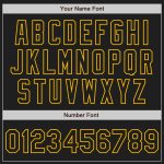 Custom Name Number Unisex Softball Jersey Personalized Black Gold Pinstripe Two-Button Design Personalized Black Gold Pinstripe