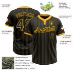 Personalized Black Gold Pinstripe Jersey for Softball, Unisex Two-Button Design Personalized Black Gold Pinstripe Gold Two-Button