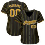 Personalized Black Gold Pinstripe Baseball Jersey - Custom Gold-White Design Personalized Black Gold Pinstripe Gold-White